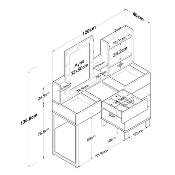 Sminkebord Wallxpert Hyla BJ141 (120 x 136,8 x 40 cm) Hvit - Hvit - Møbler - Bord - Sminkebord & toalettbord