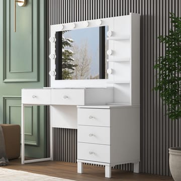 Sminkebord Wallxpert Isla-hylle BJ194 (120 x 141,8 x 40 cm) Hvit - Hvit - Møbler - Bord - Sminkebord & toalettbord