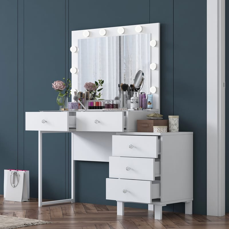 Sminkebord Wallxpert Isla Shelf BJ150 (120 x 141,8 x 40 cm) hvit - Hvit - Møbler - Bord - Sminkebord & toalettbord