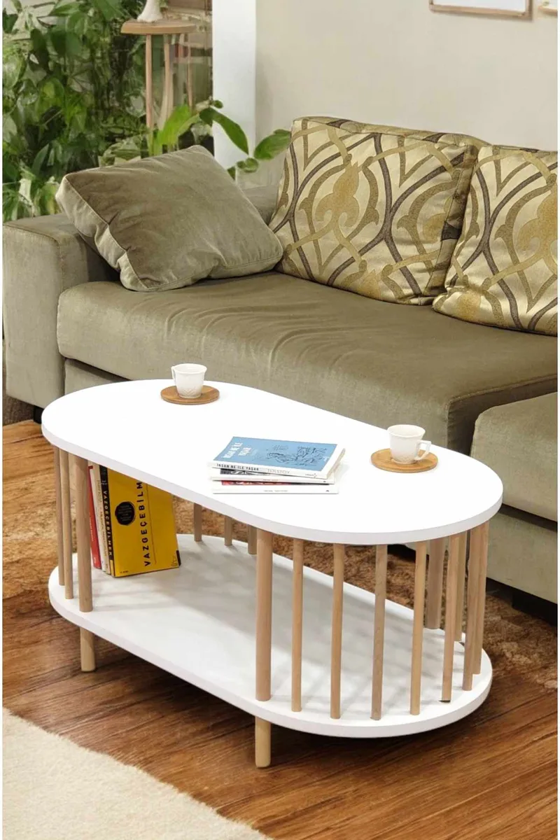 Sofabord Hanah Home Peka Round (90 x 43 x 45 cm) Hvit, Hvit