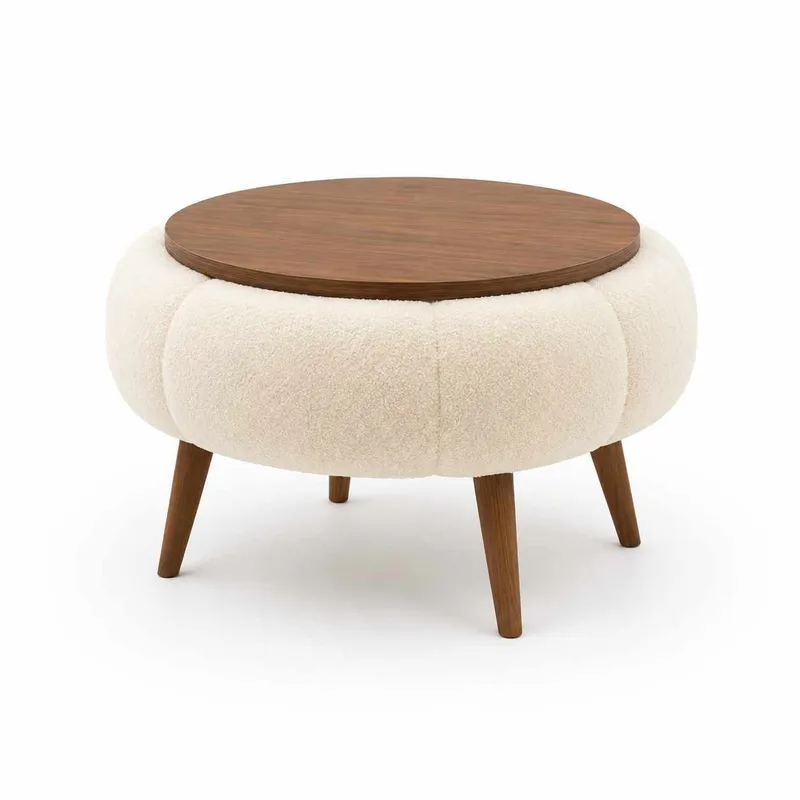 Sofabord Homitis Papatya 60 (Ø60 x H44 cm) Krem valnøtt
