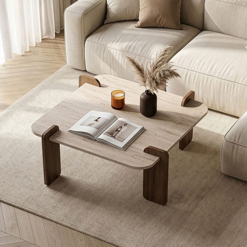 Sofabord Nordure Marais (90 x 35 x 90 cm) Travertin valnøtt - Møbler - Bord - Sofabord