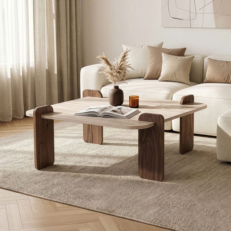 Sofabord Nordure Marais (90 x 35 x 90 cm) Travertin valnøtt - Møbler - Bord - Sofabord