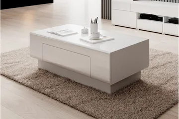 Toreno Sofabord 110 cm med Oppbevaringshylle + Skuff - Hvit - Møbler - Bord - Sofabord