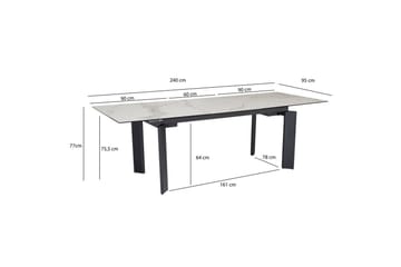 Spisebord Wohnling Uttrekkbar 180-260 cm Keramisk Klassisk Fire Bein Metallramme Svart, marmor hvit - Svart, marmor hvit - Møbler - Bord - Spisebord & kjøkkenbord