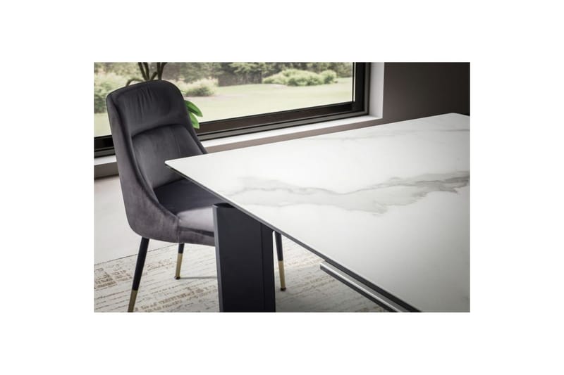Spisebord Wohnling Uttrekkbar 180-260 cm Keramisk Klassisk Fire Bein Metallramme Svart, marmor hvit - Svart, marmor hvit - Møbler - Bord - Spisebord & kjøkkenbord