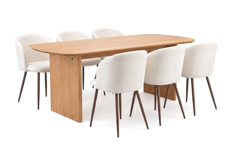 Alma spisegruppe rektangulær 180 cm eik med 6 Greya spisestoler, Eik