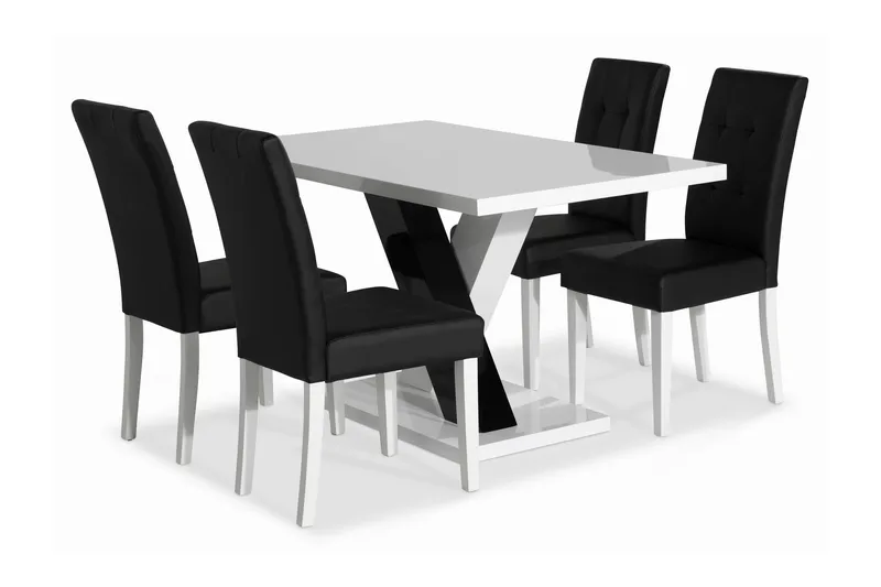 Cesi Spisegruppe 140 cm med 4 Viktor Stol, Hvit/Svart/Svart PU