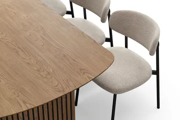 Richeto spisebord 210 cm med 6 Lucy spisestoler - Naturlig finish / Greige bouclé / Metallben svart - Møbler - Bord - Spisegrupper