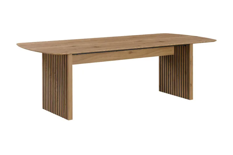Richeto spisebord 210 cm med 6 Lucy spisestoler - Naturlig finish / Greige bouclé / Metallben svart - Møbler - Bord - Spisegrupper