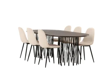 Stonaro Spisegruppe 220 cm Oval med 6 Bennie Stoler - Beige - Møbler - Bord - Spisegrupper