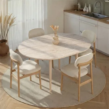 Tralven spisebord 131 cm rundt - Travertin og Eik - Møbler - Bord - Spisebord & kjøkkenbord