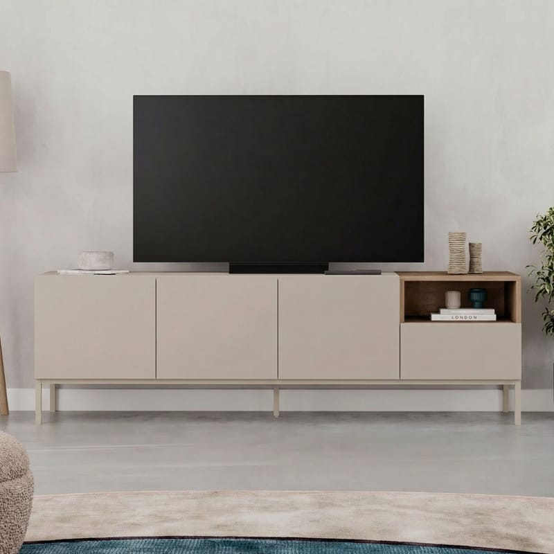 Morlen TV-benk 180x55x41,8 cm - santstone og naturlig eik - Møbler - Mediamøbel & tv møbel - TV-benk & mediabenk