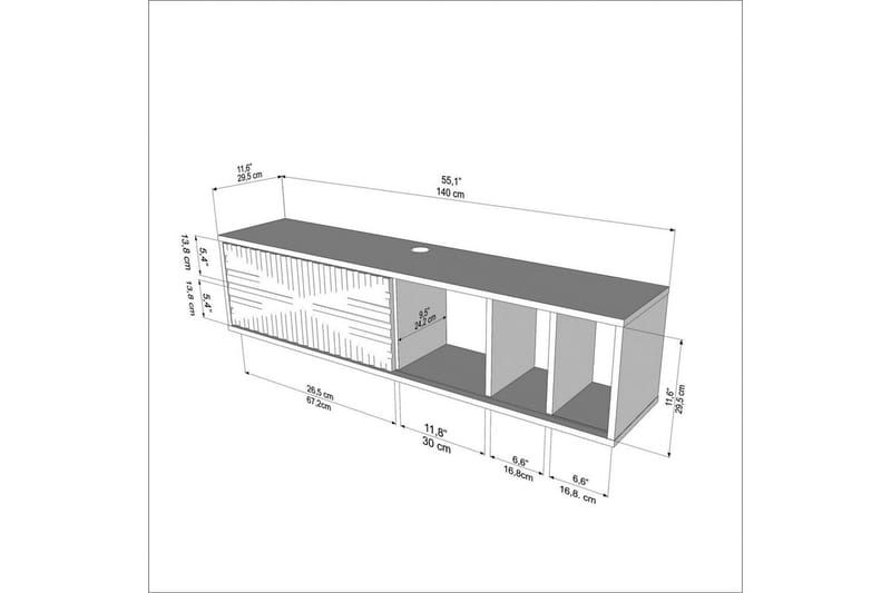 Saller TV-benk 140 cm - Antrasitt/Hvit - Møbler - Mediamøbel & tv møbel - TV-benk & mediabenk