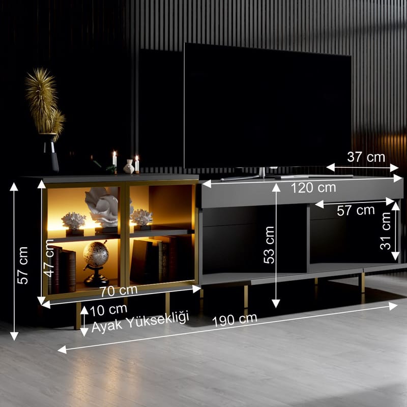 Seyring TV-benk 190 cm - Antrasitt og gull - Møbler - Mediam øbel & tv møbel - TV-benk & mediabenk
