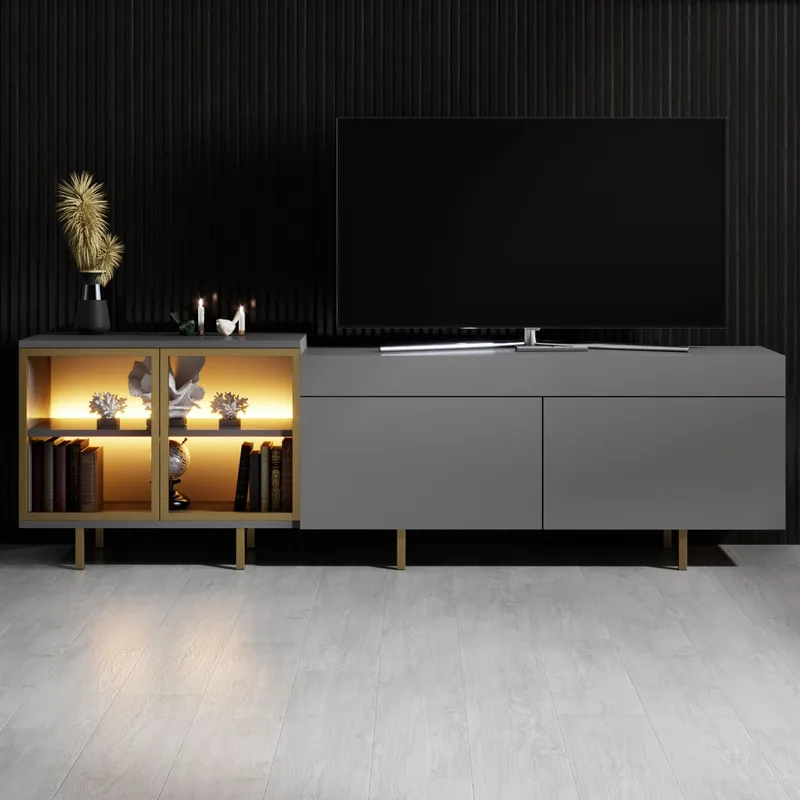 Seyring TV-benk 190 cm - Antrasitt og gull - Møbler - Mediamøbel & tv møbel - TV-benk & mediabenk