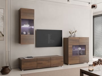 Tessan TV-veggseksjon med LED-belysning - brun - Møbler - Mediamøbel & tv møbel - TV-møbelsett