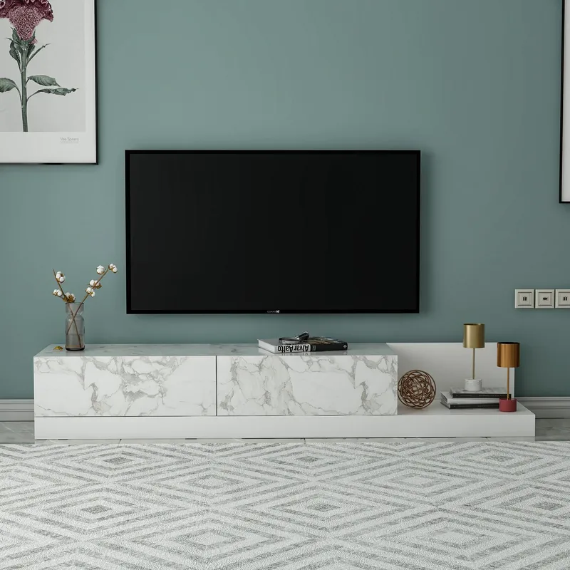 TV-benk Homitis Major (180 x 30 x 37 cm) Marmo marmor hvit - Marmo Marble og hvit - Møbler - Mediamøbel & tv møbel - TV-benk & mediabenk
