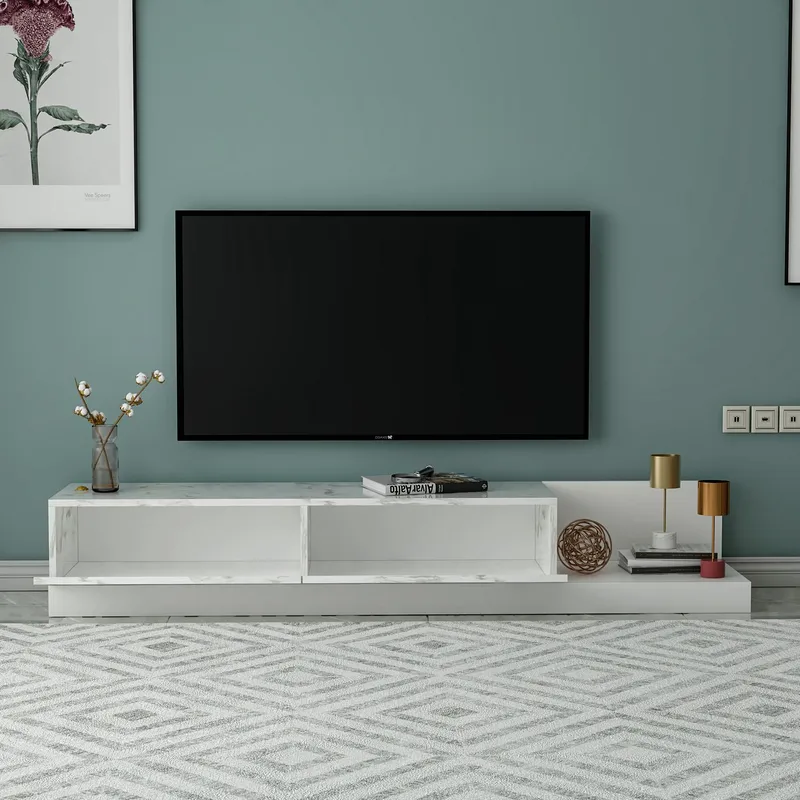 TV-benk Homitis Major (180 x 30 x 37 cm) Marmo marmor hvit - Marmo Marble og hvit - Møbler - Mediamøbel & tv møbel - TV-benk & mediabenk