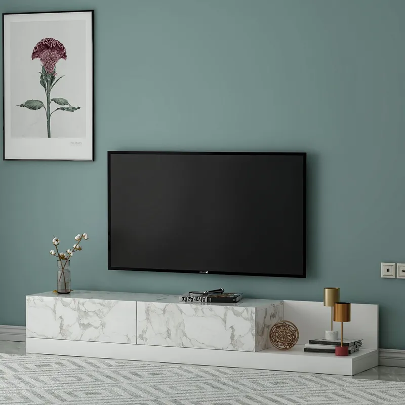 TV-benk Homitis Major (180 x 30 x 37 cm) Marmo marmor hvit - Marmo Marble og hvit - Møbler - Mediamøbel & tv møbel - TV-benk & mediabenk