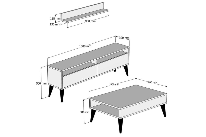 Hoptrup Stuesett 150 cm - Valnøtt - Møbler - Mediamøbel & tv møbel - TV-møbelsett
