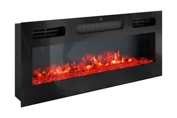 Glenndale TV benk med oppbevaring + LED kamin + Belysning 190 cm - Hvit - Møbler - Mediamøbel & tv møbel - TV-benk & mediabenk