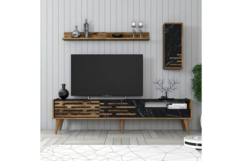 Valensiya TV-skap 180 cm - Valnøtt/Sort/Marmor - Møbler - Mediamøbel & tv møbel - TV-møbelsett
