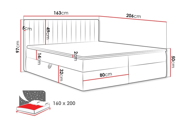 Calrosor Sengepakke Kontinentalseng med Oppbevaring 160x200 cm - Svart - Møbler - Senger - Komplett sengepakke