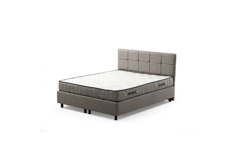 Dobbel madrass, base og hodegjerde Sudalmuni Sett Lysegrå - 140 x 114 x 200 cm - Møbler - Senger - Komplett sengepakke