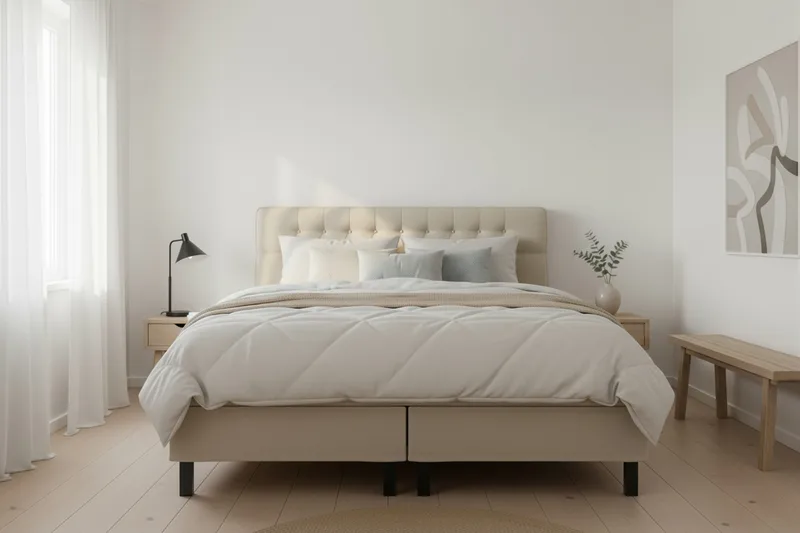 HVILA Classic komplett sengepakke 160x200 cm kontinentalseng med diamantmønstret sengegavl - Beige - Møbler - Senger - Komplett sengepakke