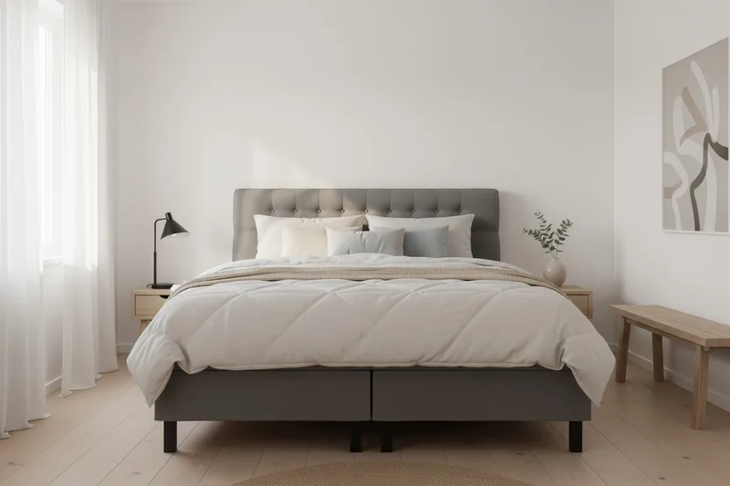 HVILA Classic komplett sengepakke 180x200 cm kontinentalseng med diamantmønstret sengegavl - Grå - Møbler - Senger - Komplett sengepakke