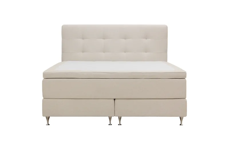 HVILA Premium Komplett Sengpakke 160x200 cm Kontinentalseng med Sengegavl, Lysebeige bouclé