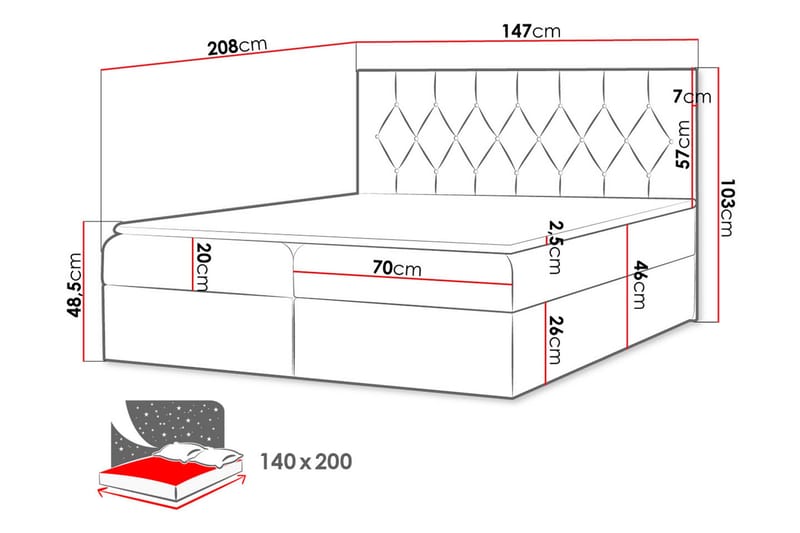 Kontinentalseng 144x208 cm - Svart - Møbler - Senger - Komplett sengepakke