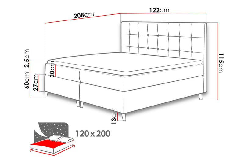 Sandham Kontinentalseng 120x200 cm - Grå - Møbler - Senger - Kontinentalsenger