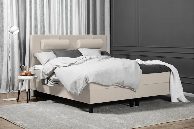 Lucky Komplett Sengepakke 180x200 Skum Glatt Sengegavl - Beige - Møbler - Senger - Komplett sengepakke