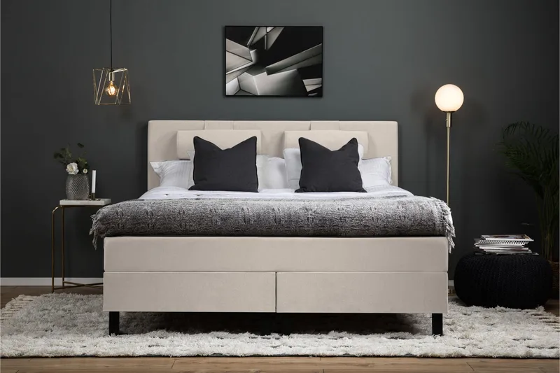 Lucky Komplett Sengepakke 180x200 Skum Glatt Sengegavl - Beige - Møbler - Senger - Komplett sengepakke