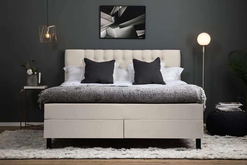 Lucky Komplett Sengpakke 160x200 cm Dobbeltseng med Sengegavl - Beige - Møbler - Senger - Kontinentalsenger