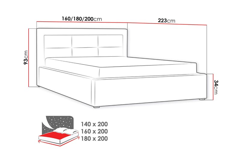 Clasic Rammeseng 223x200x93 cm - Møbler - Senger - Sengeramme & sengestamme