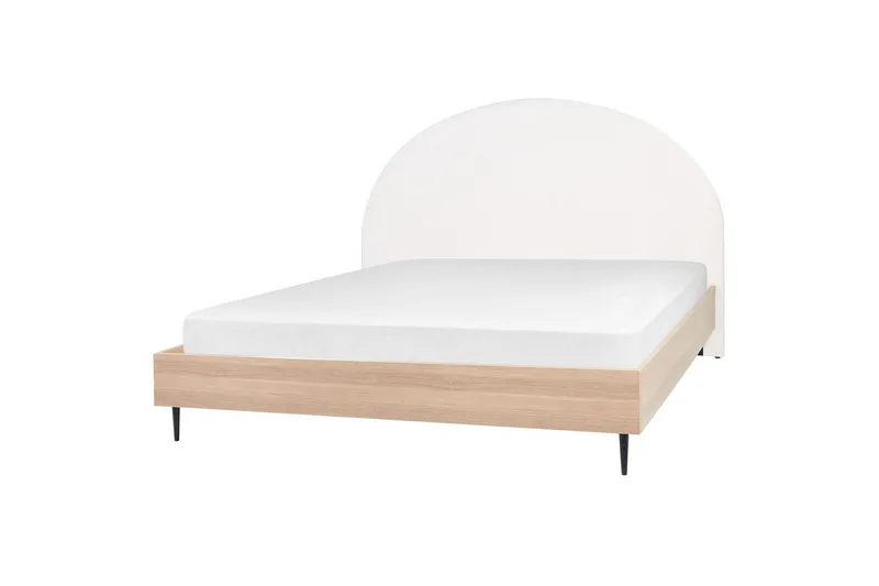 Seng med lamellramme Millay, Hvit, lyst tre, svart/Polyester, Hvit, lyst treverk, svart/polyester, 180x200 cm