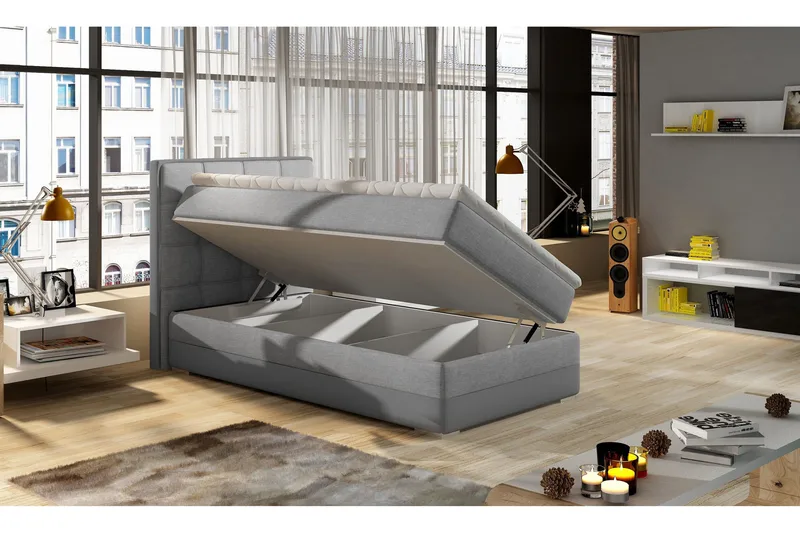 Damion Oppbevaringsseng 90x200 cm Venstre - Brun | beige - Møbler - Senger - Seng med oppbevaring