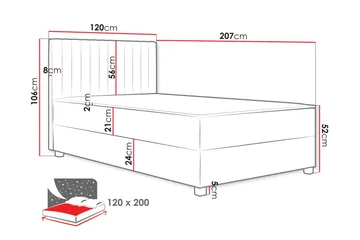 Veyran Sengepakke Kontinentalseng med Oppbevaring 120x200 cm - Grå - Møbler - Senger - Komplett sengepakke