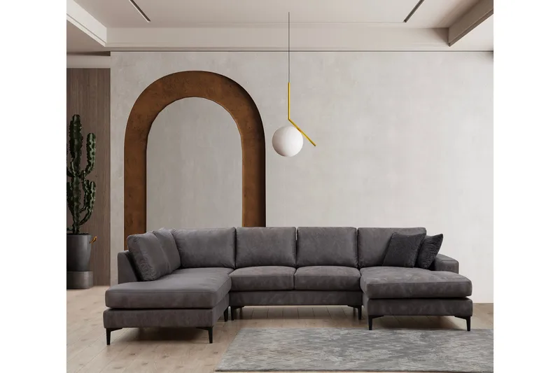Svanabyn Sofa m. Divan og Sjeselong 4-seter, Antrasitt
