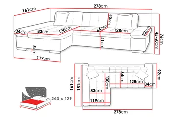 Djerra Sofa med Divan 3-seter - Beige - Møbler - Sofaer - Sofa med sjeselong