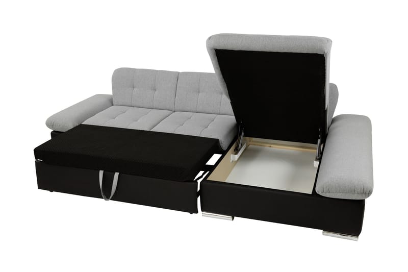 Djerra Sovesofa med Sjeselong 3-seter i Kunstlær - Svart / Grå - Møbler - Sofaer - Sovesofaer