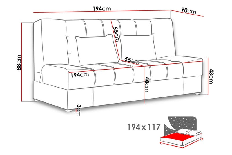 Eduardo Sovesofa 2-seter - Grå - Møbler - Sofaer - Sovesofaer