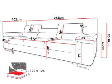 Gabina 3-seters sofa - grå - Møbler - Sofaer - Sovesofaer