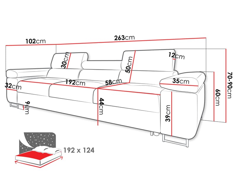 Gabina 3-seters sofa - svart - Møbler - Sofaer - Sovesofaer