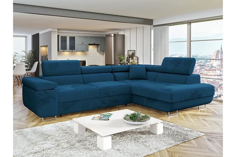 Gabina Sofa med Sjeselong 3-seter - Blå - Møbler - Sofaer - Sovesofaer