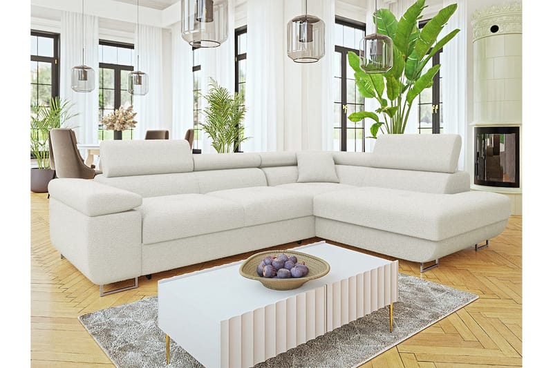 Gabina Sofa med Sjeselong 3-seter - Hvit - Møbler - Sofaer - Sovesofaer