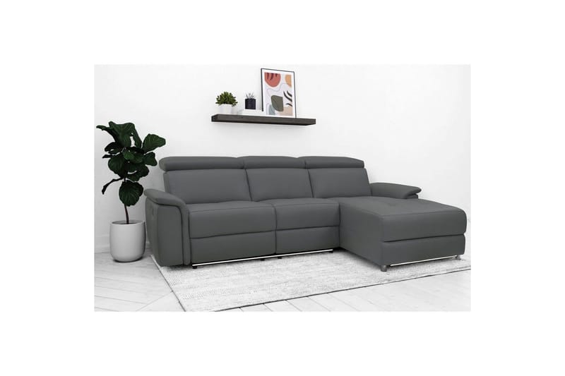 Hjørnesofa 3-seter Pareli Grå, Lær/PU, Høyre Manuell Recliner - Grå, Lær/PU, Høyre Manuell Recliner - Møbler - Sofaer - Skinnsofaer